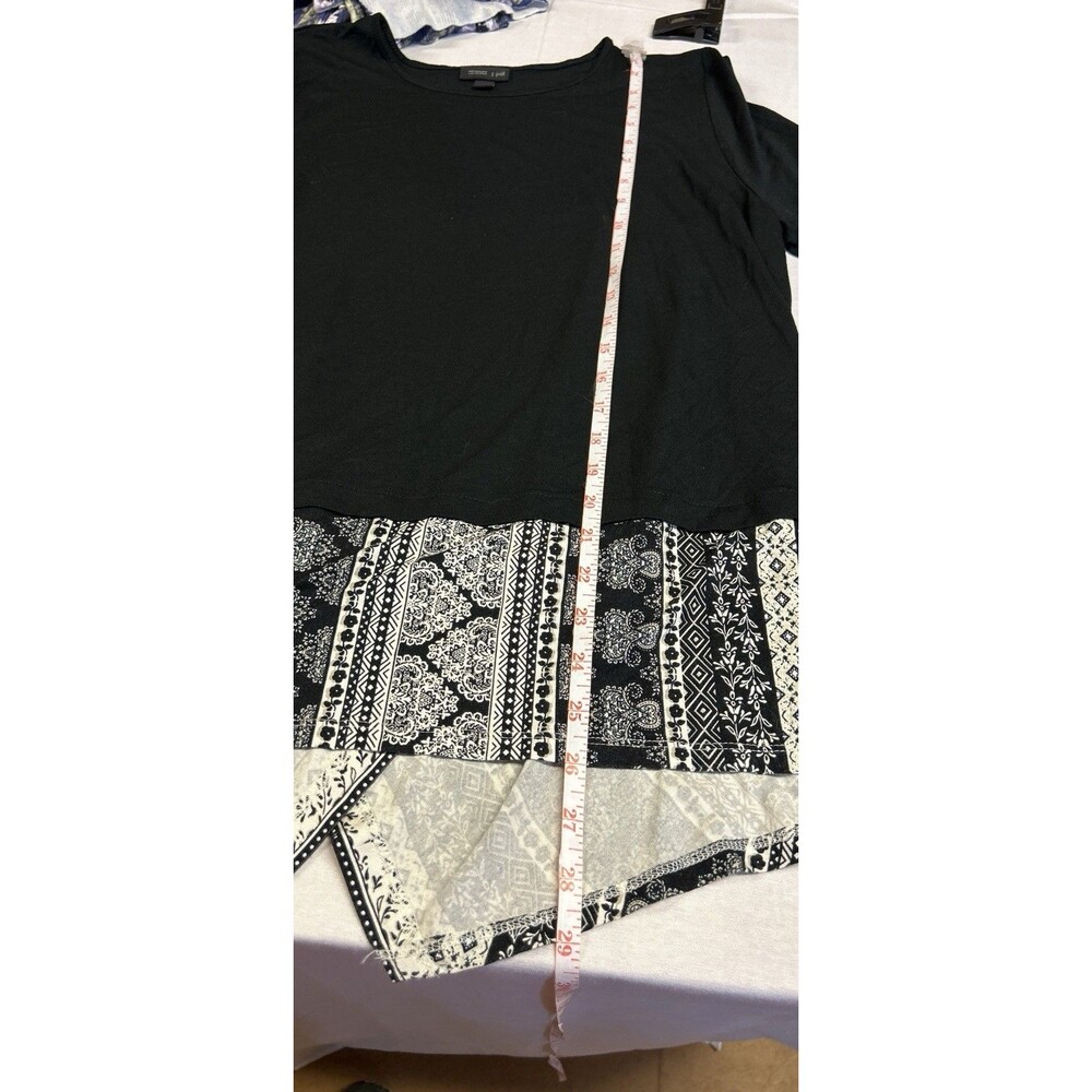 J.Jill Wearever Collection large Top black 3/4 sleeve Layered Hem White Print - Picture 7 of 7